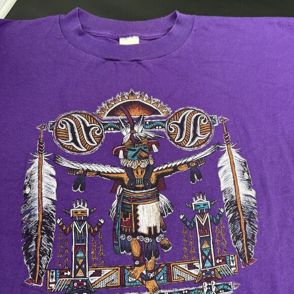 Vtg 1990s Prairie Mountain Native American Single Stitch T-Shirt Purple Sz 2XL - Picture 4 of 12
